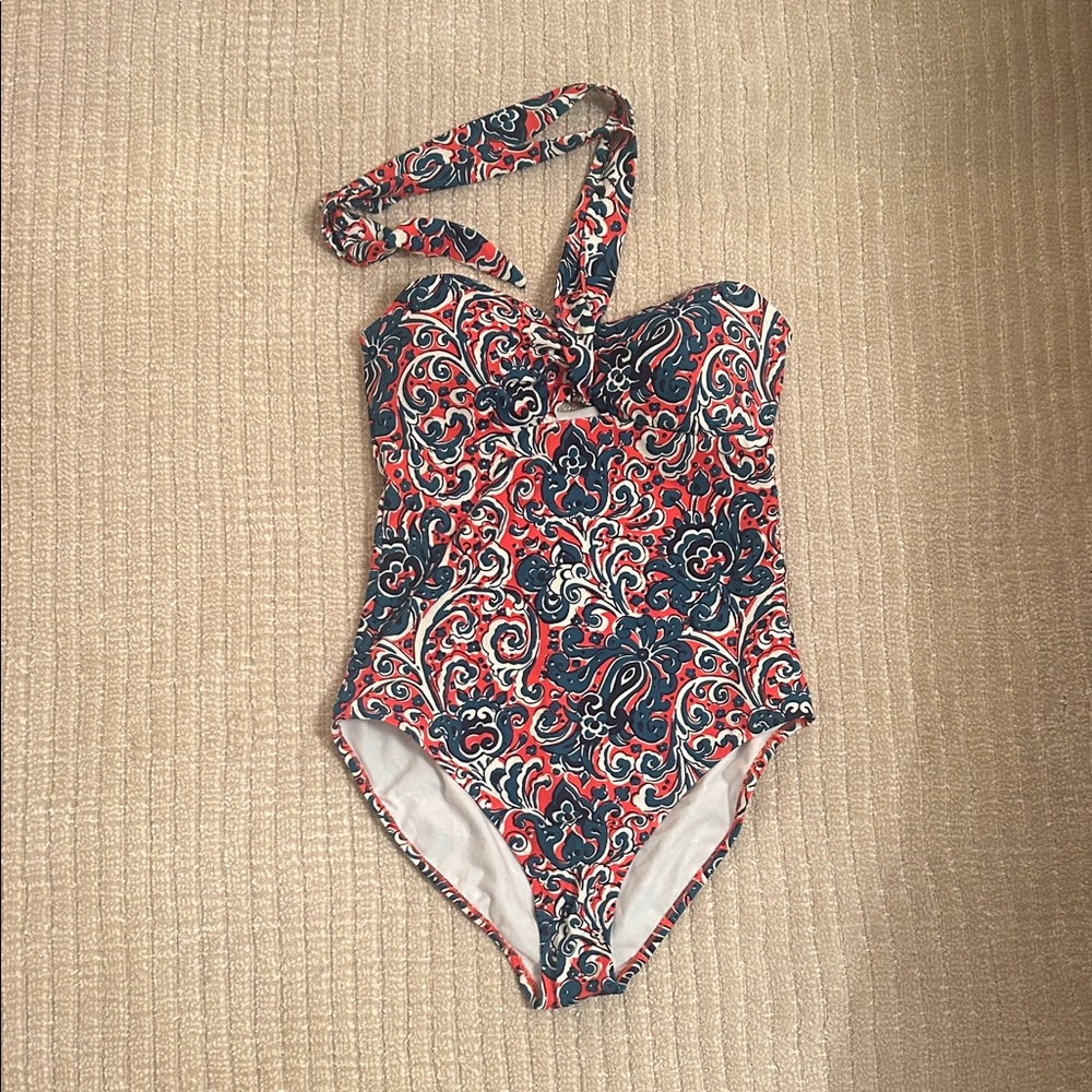 Boden Women's One Piece Swimsuit - Red and Blue Paisley
